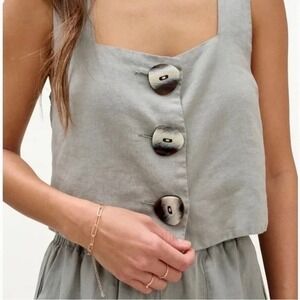 Mary Lawless Lee x Splendid Linen Crop Top Sage Green Cross Back Size S RS2W100